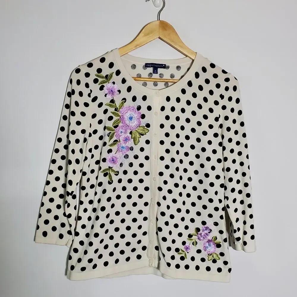 Talbots RSVP floral Embellished polka dot Sweater with matching tank top Size M